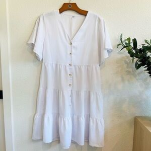 White Button-Down Tiered Dress